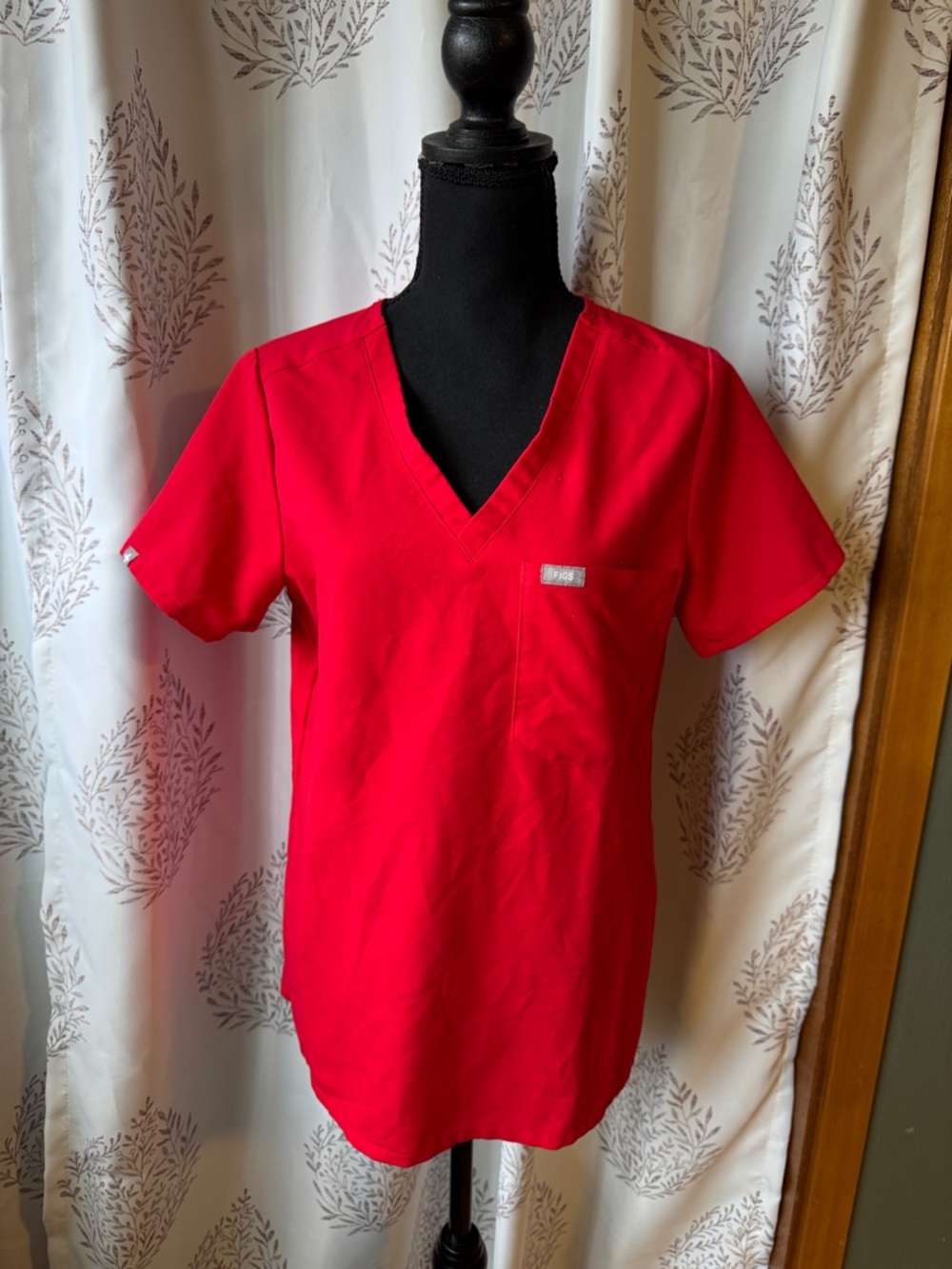 Figs V-Neck Scrub Top in Bright Red